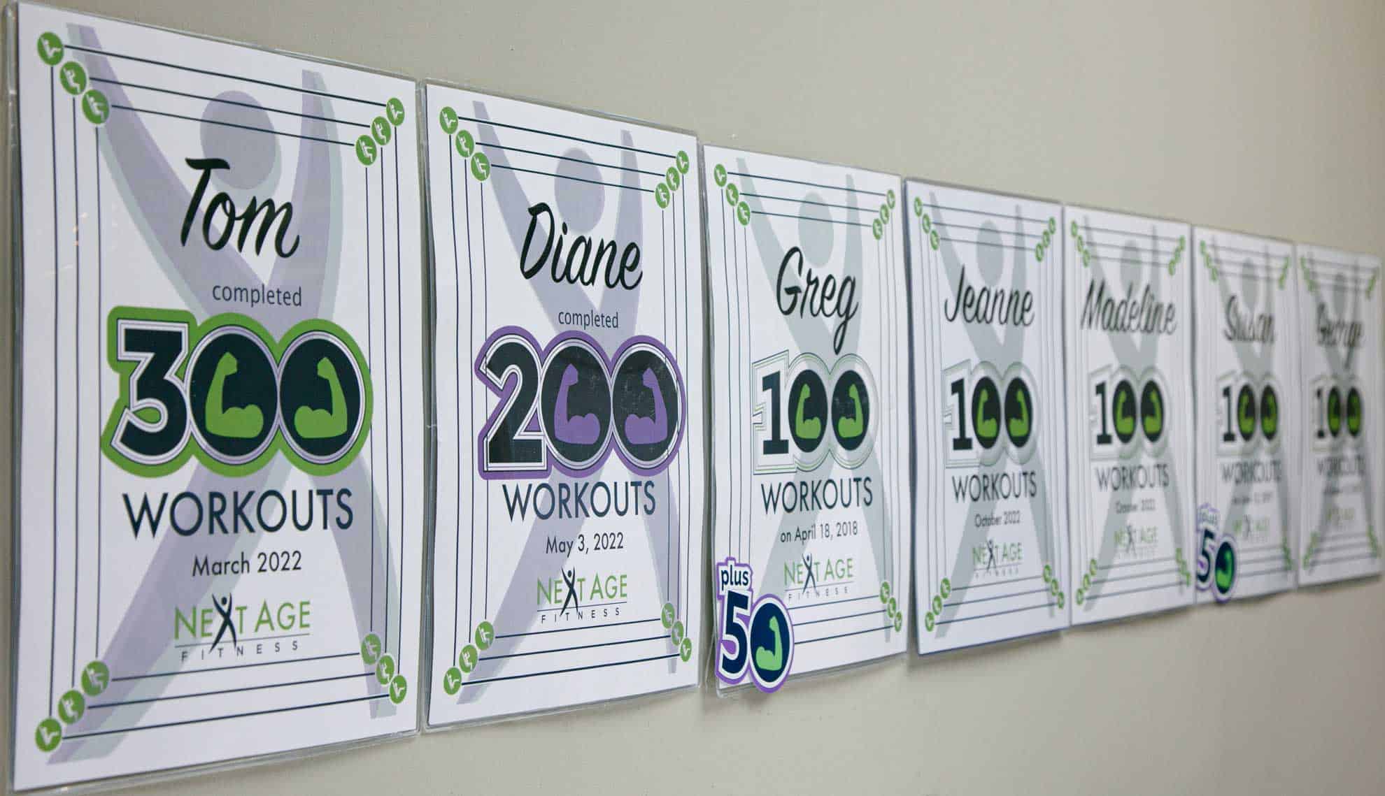 members' 100 and 200 workout certificates